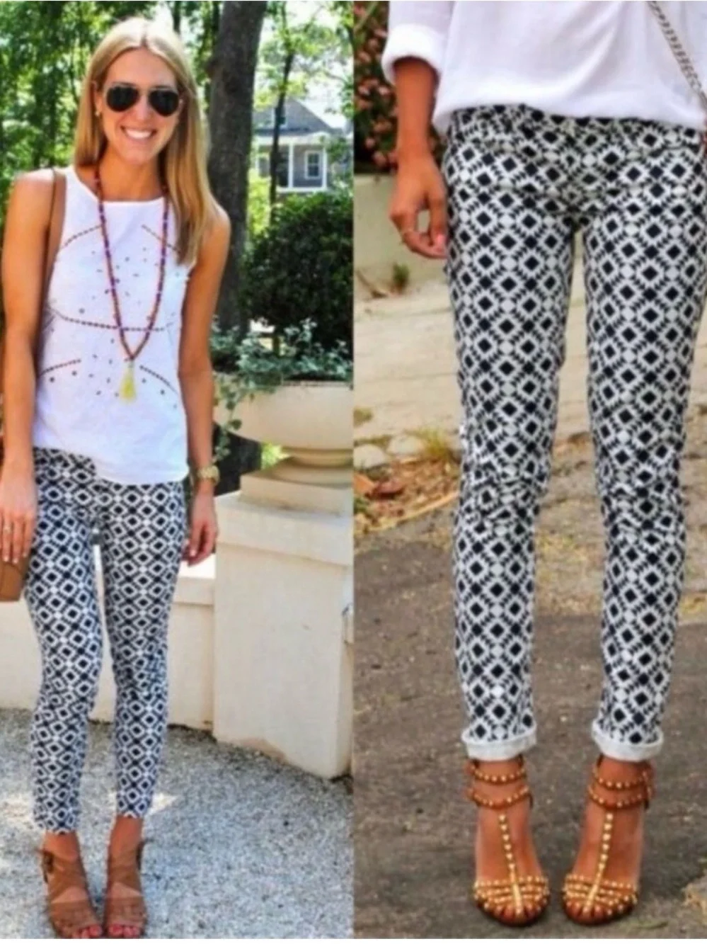 J. Crew Black & White Geometric Skinny Pants